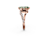 Rose gold Fancy Green Marquise  Solitaire Twist Band with Pave Set Diamonds and Four-Prong Setting_131