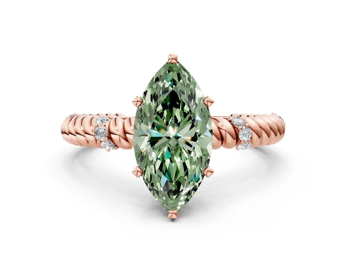 Rose gold Fancy Green Marquise  Solitaire Twisted Band Prong Set Engagement Ring_61