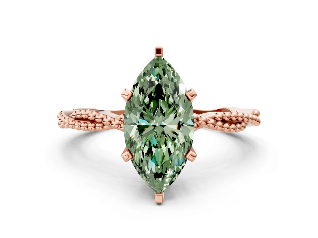Rose gold Fancy Green Marquise  Solitaire Twisted Band with Bead Prong Setting_319