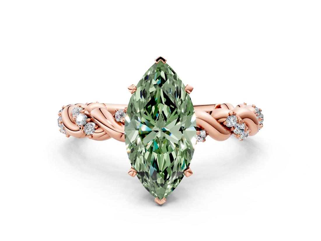Rose gold Fancy Green Marquise  Solitaire Twisted Band with Pavé Accents and Four-Prong Setting_20