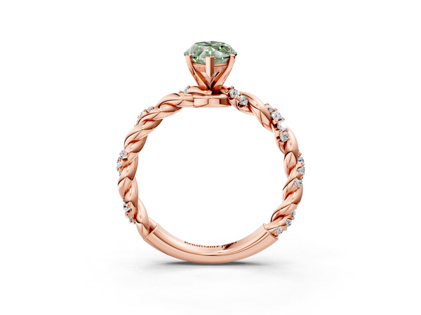 Rose gold Fancy Green Marquise Cut Diamond Solitaire Ring with Twisted Band and Pavé Accents