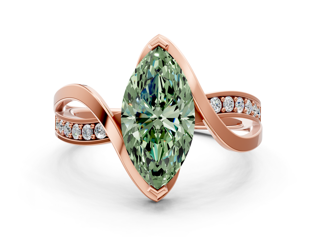 Rose gold Fancy Green Marquise  Solitaire Twisted Band with Prong Setting_3