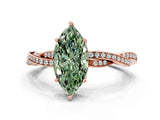 Rose gold Fancy Green Marquise  Solitaire Twisted Pave Diamond Ring with Four-Prong Setting_116
