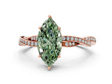 Rose gold Fancy Green Marquise  Solitaire Twisted Pave Diamond Ring with Four-Prong Setting_12