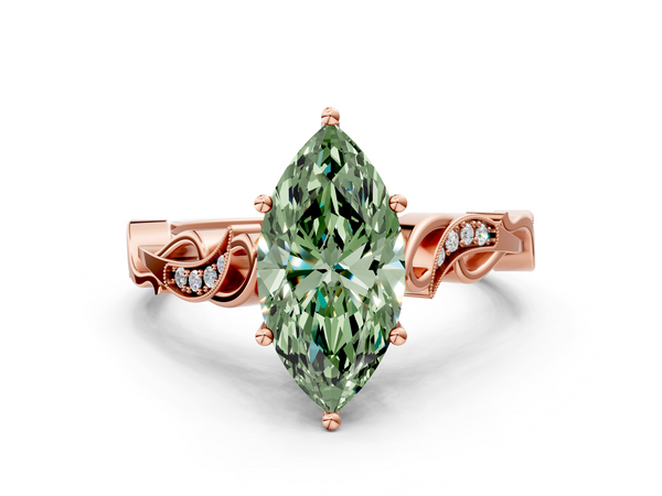 Rose gold Fancy Green Marquise  Solitaire Vine Band with Milgrain Prong Setting