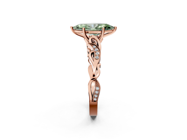 Rose gold Fancy Green Marquise  Solitaire Vine Band with Milgrain Prong Setting