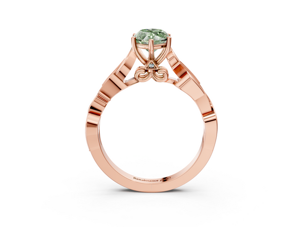 Rose gold Fancy Green Marquise  Solitaire Vine Band with Milgrain Prong Setting