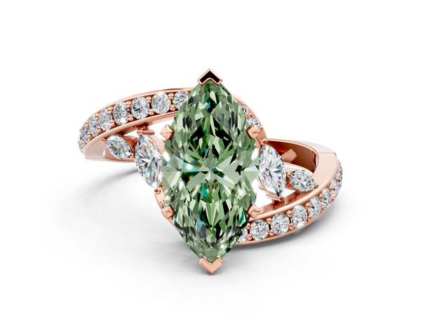 Rose gold Fancy Green Marquise  Solitaire with Pavé Twist Band and Four-Prong Setting