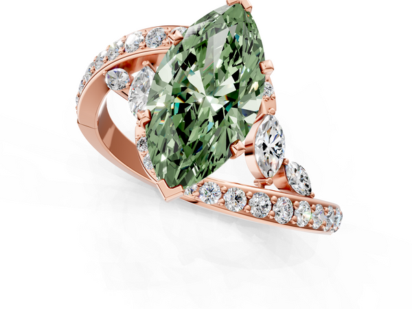 Rose gold Fancy Green Marquise  Solitaire with Pavé Twist Band and Four-Prong Setting