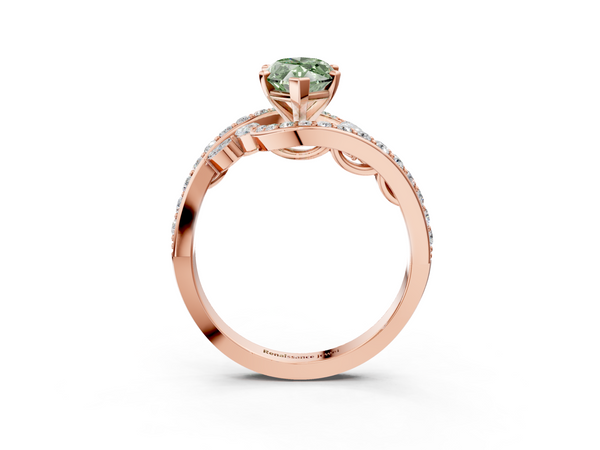 Rose gold Fancy Green Marquise  Solitaire with Pavé Twist Band and Four-Prong Setting