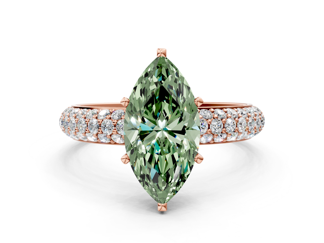 Rose gold Fancy Green Marquise  Solitaire with Pave Band and Four-Prong Setting_3