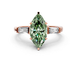 Rose gold Fancy Green Marquise  Solitaire with Tapered Baguette Side Stones on a Classic Band with Four-Prong Setting_119