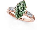 Rose gold Fancy Green Marquise  Solitaire with Tapered Baguette Side Stones on a Classic Band with Four-Prong Setting_120