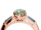 Rose gold Fancy Green Marquise  Solitaire with Tapered Baguette Side Stones on a Classic Band with Four-Prong Setting_123