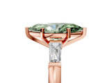 Rose gold Fancy Green Marquise  Solitaire with Tapered Baguette Side Stones on a Classic Band with Four-Prong Setting_124