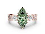 Rose gold Fancy Green Marquise  Three-Stone Diamond Ring with Pavé Split Shank and Four-Prong Setting_79