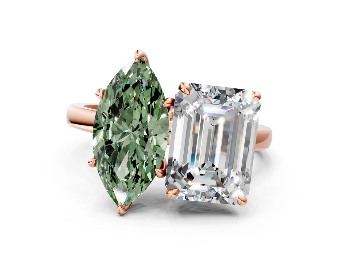 Rose gold Fancy Green Marquise  and Emerald Cut Toi Moi Ring with Prong Setting_45