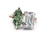 Rose gold Fancy Green Marquise  and Emerald Cut Toi Moi Ring with Prong Setting_45