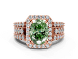 Rose gold Fancy Green Oval -Cut Halo Diamond Ring with Split Shank and Four-Prong Setting_88