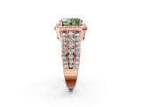 Rose gold Fancy Green Oval -Cut Halo Diamond Ring with Split Shank and Four-Prong Setting_90