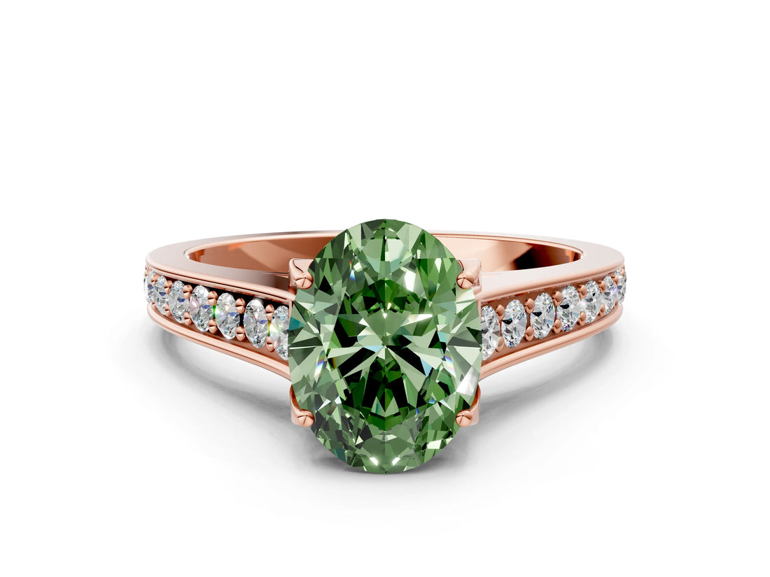 Rose gold Fancy Green Oval  Brilliant Cut Diamond Engagement Ring with Pavé Band and Four-Prong Setting_51