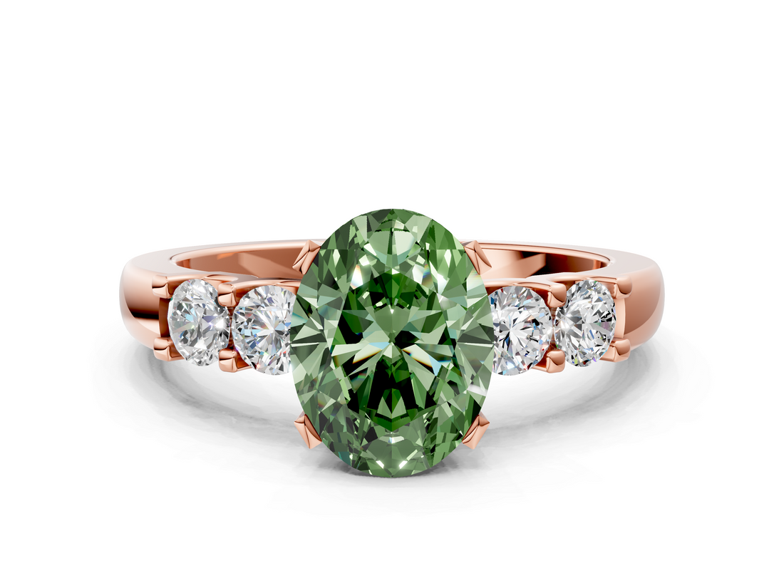 Rose gold Fancy Green Oval  Brilliant Cut Diamond Five-Stone Prong Set Engagement Ring with Channel Band_3