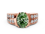 Rose gold Fancy Green Oval  Brilliant Diamond Channel Set Wide Band Ring with Bezel Setting_20