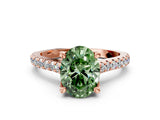 Rose gold Fancy Green Oval  Brilliant Diamond Solitaire with Pavé Band and Four-Prong Setting 1