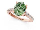 Rose gold Fancy Green Oval  Brilliant Diamond Solitaire with Pavé Band and Four-Prong Setting 2