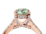 Rose gold Fancy Green Oval  Brilliant Diamond Solitaire with Pavé Band and Four-Prong Setting 5