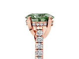Rose gold Fancy Green Oval  Brilliant Diamond Solitaire with Pavé Band and Four-Prong Setting