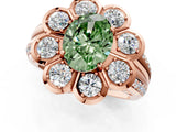 Rose gold Fancy Green Oval  Brilliant Flower Halo Diamond Split Shank Ring_76