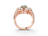 Rose gold Fancy Green Oval  Brilliant Flower Halo Diamond Split Shank Ring_78