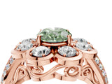 Rose gold Fancy Green Oval  Brilliant Flower Halo Diamond Split Shank Ring_79