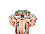Rose gold Fancy Green Oval  Brilliant Flower Halo Diamond Split Shank Ring_80