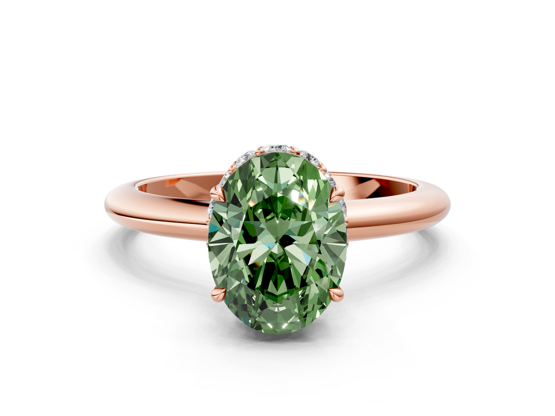 Rose gold Fancy Green Oval  Brilliant Solitaire Engagement Ring with Six-Prong Setting and Classic Band_20