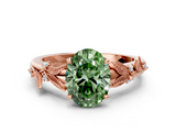 Rose gold Fancy Green Oval  Brilliant Solitaire with Leaf Motif Band and Four-Prong Setting_61