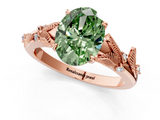 Rose gold Fancy Green Oval  Brilliant Solitaire with Leaf Motif Band and Four-Prong Setting_62