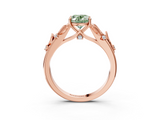 Rose gold Fancy Green Oval  Brilliant Solitaire with Leaf Motif Band and Four-Prong Setting_64