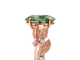Rose gold Fancy Green Oval  Brilliant Solitaire with Leaf Motif Band and Four-Prong Setting_66