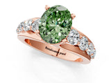 Rose gold Fancy Green Oval  Brilliant Solitaire with Side Stones on a Pave Band and Four-Prong Setting_25