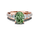 Rose gold Fancy Green Oval  Brilliant Solitaire with Side Stones on a Pave Band and Four-Prong Setting_36