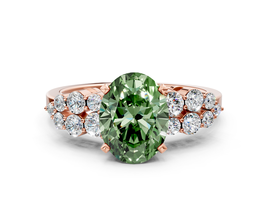 Rose gold Fancy Green Oval  Cluster Diamond Engagement Ring with Pavé Band and Four-Prong Setting_63
