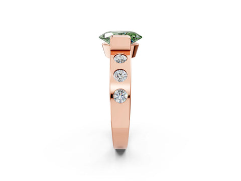 Rose gold Fancy Green Oval Cut Brilliant Channel-Set Diamond Ring with Bezel Prong Setting_2