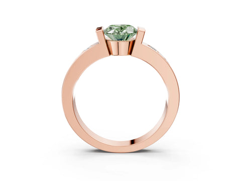 Rose gold Fancy Green Oval Cut Brilliant Channel-Set Diamond Ring with Bezel Prong Setting_3