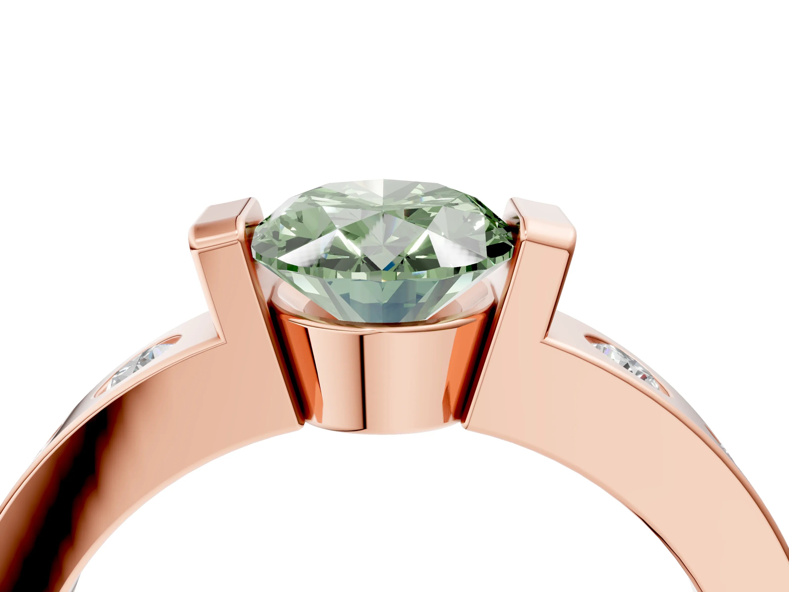 Rose gold Fancy Green Oval Cut Brilliant Channel-Set Diamond Ring with Bezel Prong Setting_4