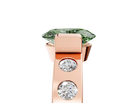 Rose gold Fancy Green Oval Cut Brilliant Channel-Set Diamond Ring with Bezel Prong Setting_5