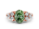 Rose gold Fancy Green Oval Cut Brilliant Diamond Cluster Accent Solitaire Ring with Prong Setting
