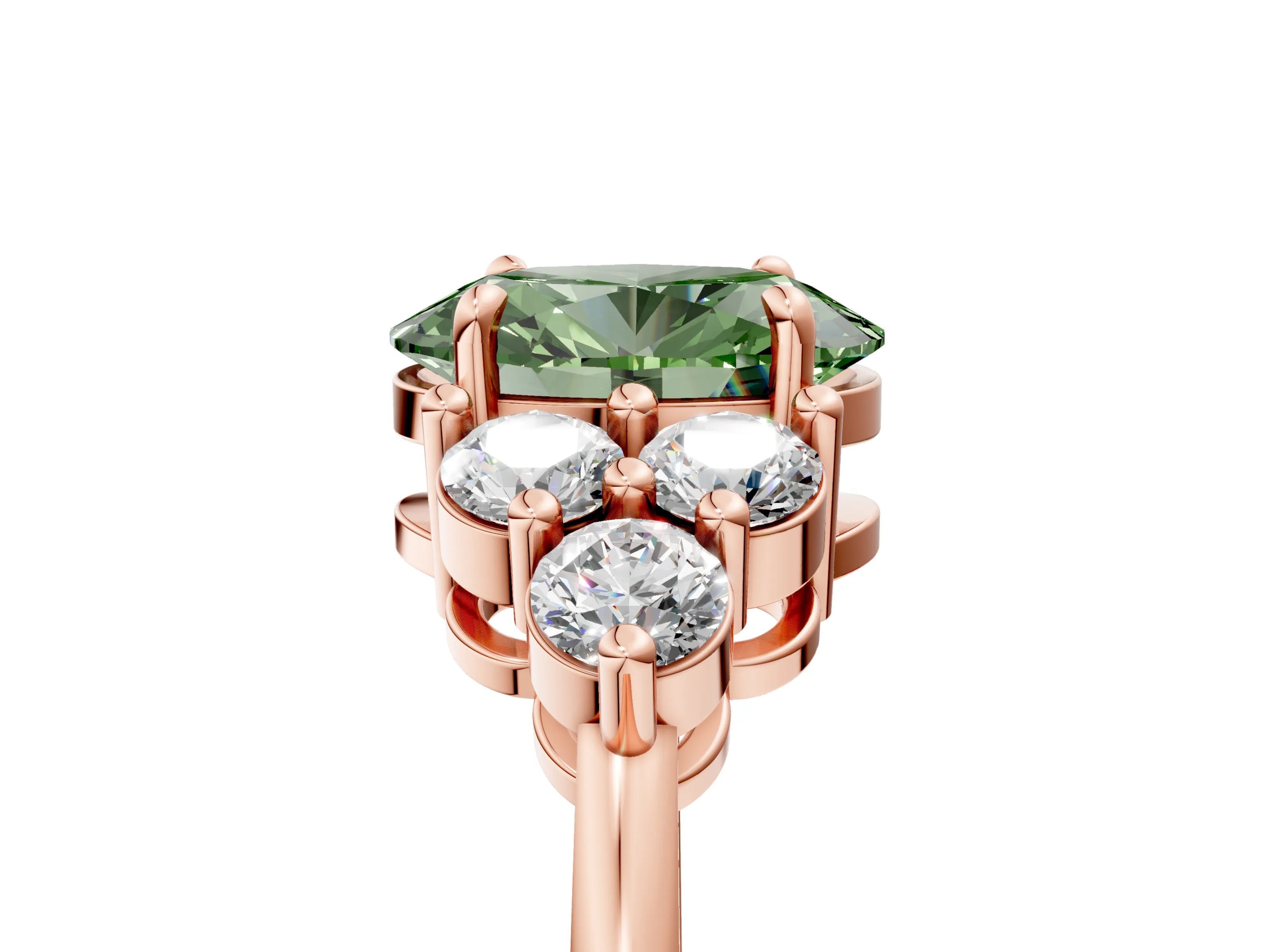 Rose gold Fancy Green Oval Cut Brilliant Diamond Cluster Accent Solitaire Ring with Prong Setting_5