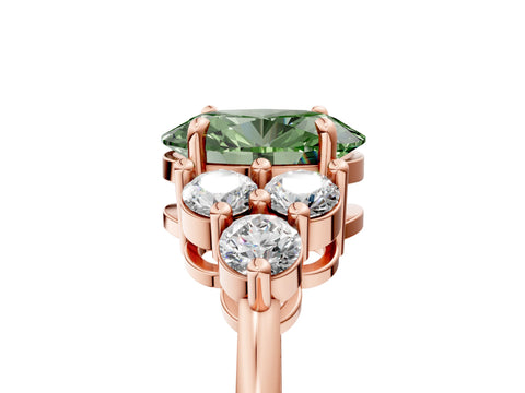 Rose gold Fancy Green Oval Cut Brilliant Diamond Cluster Accent Solitaire Ring with Prong Setting_5